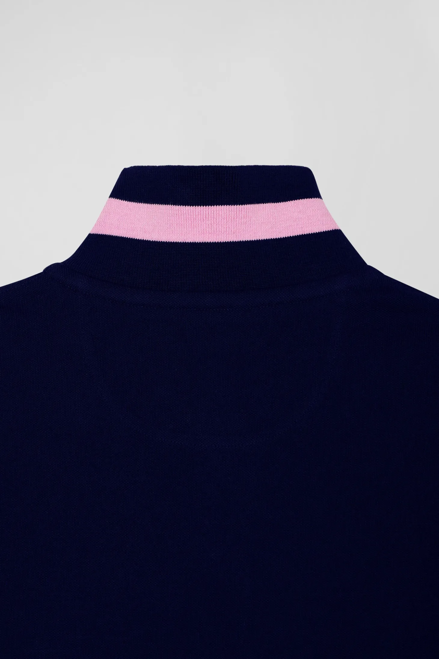 Regular navy blue long-sleeved cotton piqué polo shirt with padded embroidery