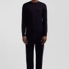 Regular navy blue merino wool V-neck jumper
