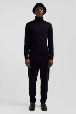 Regular navy blue merino wool turtleneck jumper