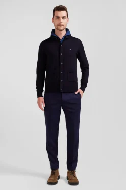 Regular navy blue merino wool cardigan