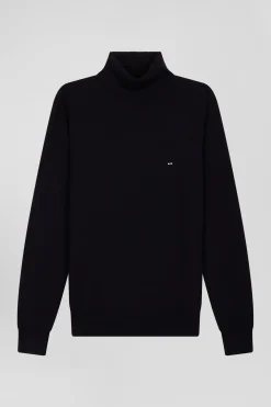 Regular navy blue merino wool turtleneck jumper