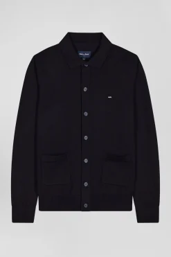 Regular navy blue merino wool cardigan