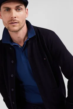 Regular navy blue merino wool cardigan