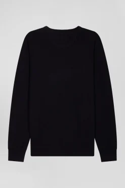 Regular navy blue merino wool V-neck jumper