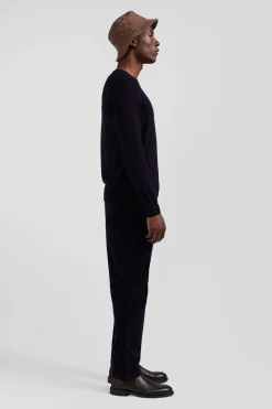Regular navy blue merino wool V-neck jumper