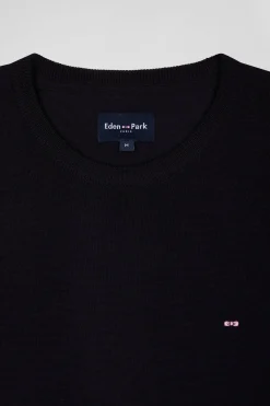 Regular navy blue merino wool V-neck jumper
