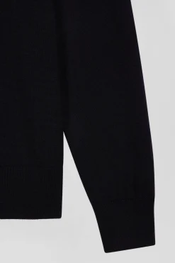 Regular navy blue merino wool V-neck jumper