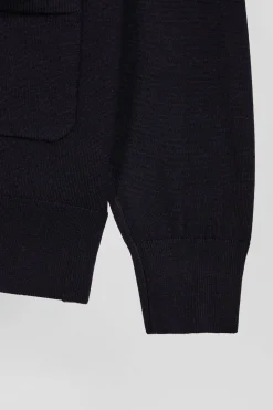 Regular navy blue merino wool cardigan