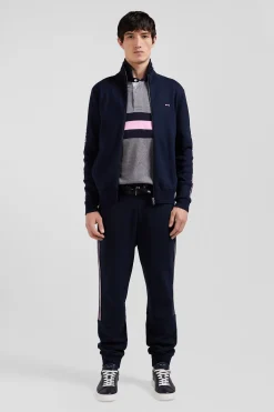 Regular navy blue milano cotton zipped cardigan