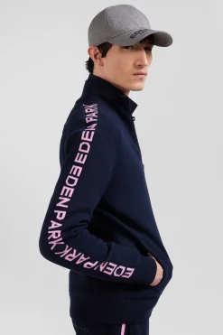 Regular navy blue milano cotton zipped cardigan
