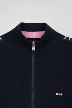 Regular navy blue milano cotton zipped cardigan