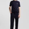 Regular navy blue mixed cotton jogging bottoms with pink piping