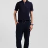 Regular navy blue mixed cotton jogging bottoms with striped trims