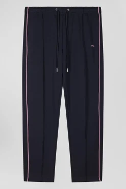 Regular navy blue mixed cotton jogging bottoms with pink piping