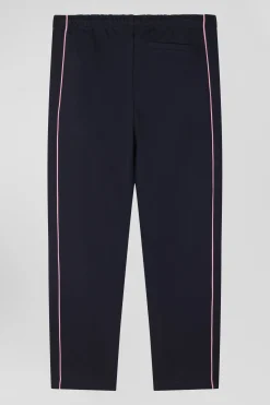 Regular navy blue mixed cotton jogging bottoms with pink piping