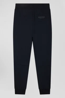 Regular navy blue mixed cotton jogging bottoms with striped trims