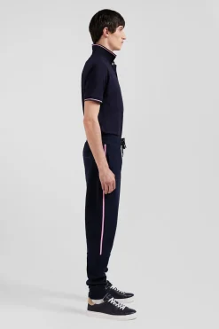 Regular navy blue mixed cotton jogging bottoms with striped trims