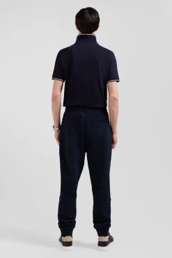 Regular navy blue mixed cotton jogging bottoms with striped trims