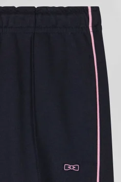 Regular navy blue mixed cotton jogging bottoms with pink piping