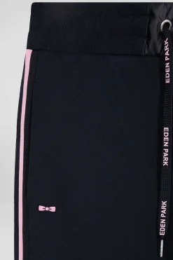Regular navy blue mixed cotton jogging bottoms with striped trims