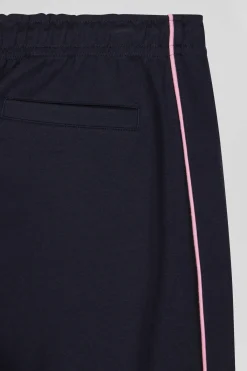 Regular navy blue mixed cotton jogging bottoms with pink piping