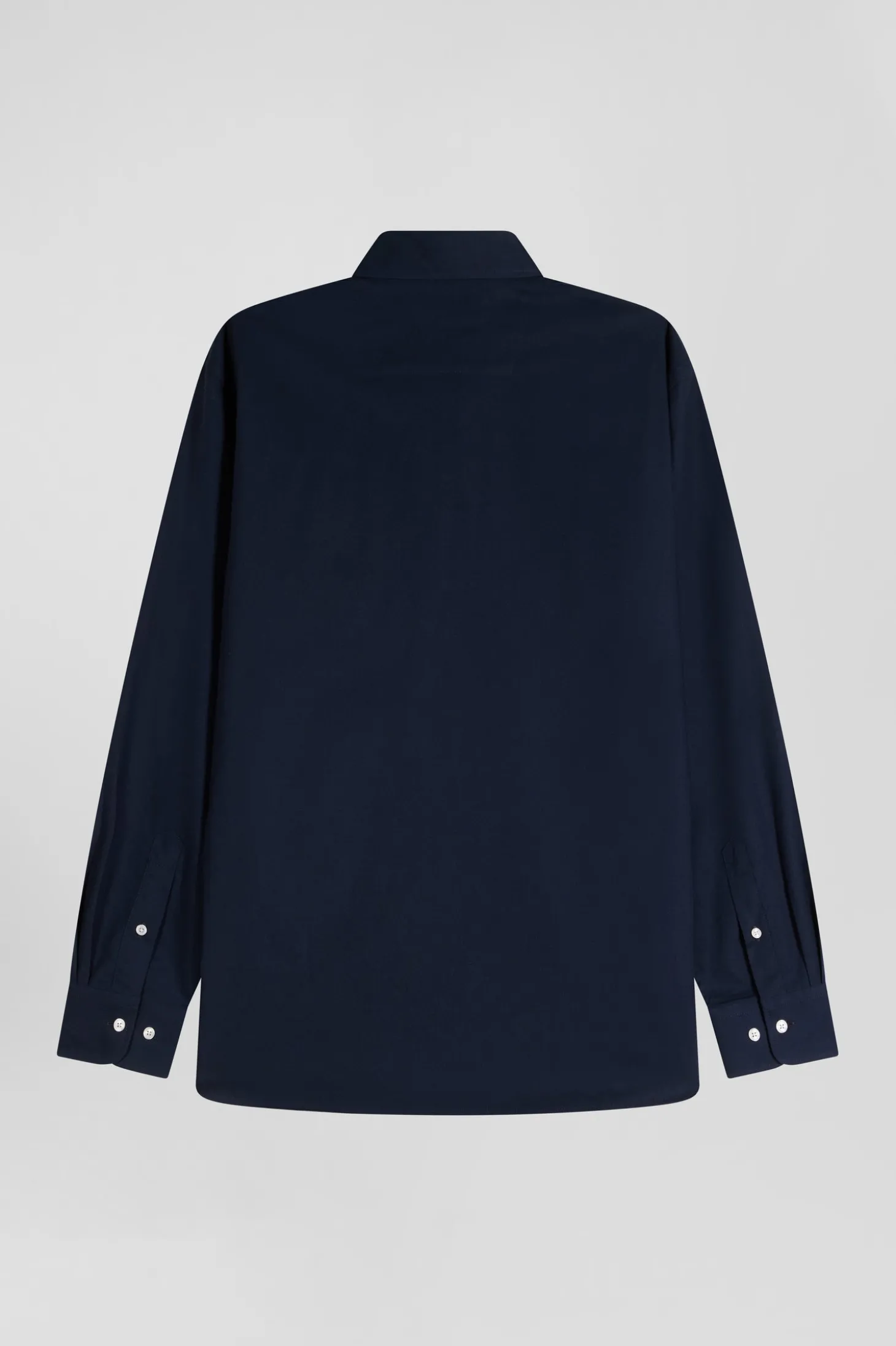 Regular navy blue oxford cotton shirt with striped bow tie detail