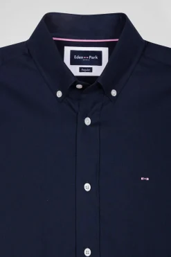 Regular navy blue oxford cotton shirt with back embroidery