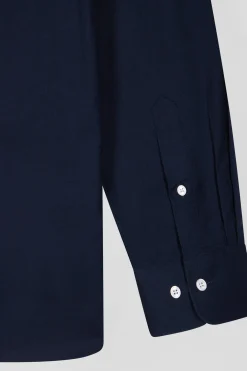 Regular navy blue oxford cotton shirt with back embroidery