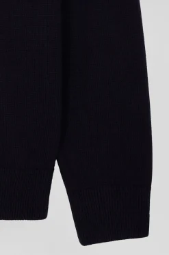 Regular navy blue plain wool and cotton zipped cardigan
