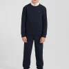 Regular navy blue round neck cotton sweatshirt