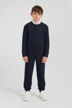 Regular navy blue round neck cotton sweatshirt