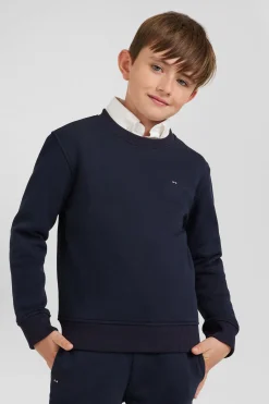 Regular navy blue round neck cotton sweatshirt