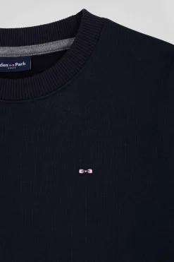 Regular navy blue round neck cotton sweatshirt