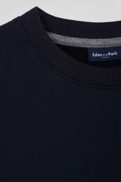 Regular navy blue round neck cotton sweatshirt
