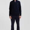 Regular navy blue semi-zipped cotton jumper