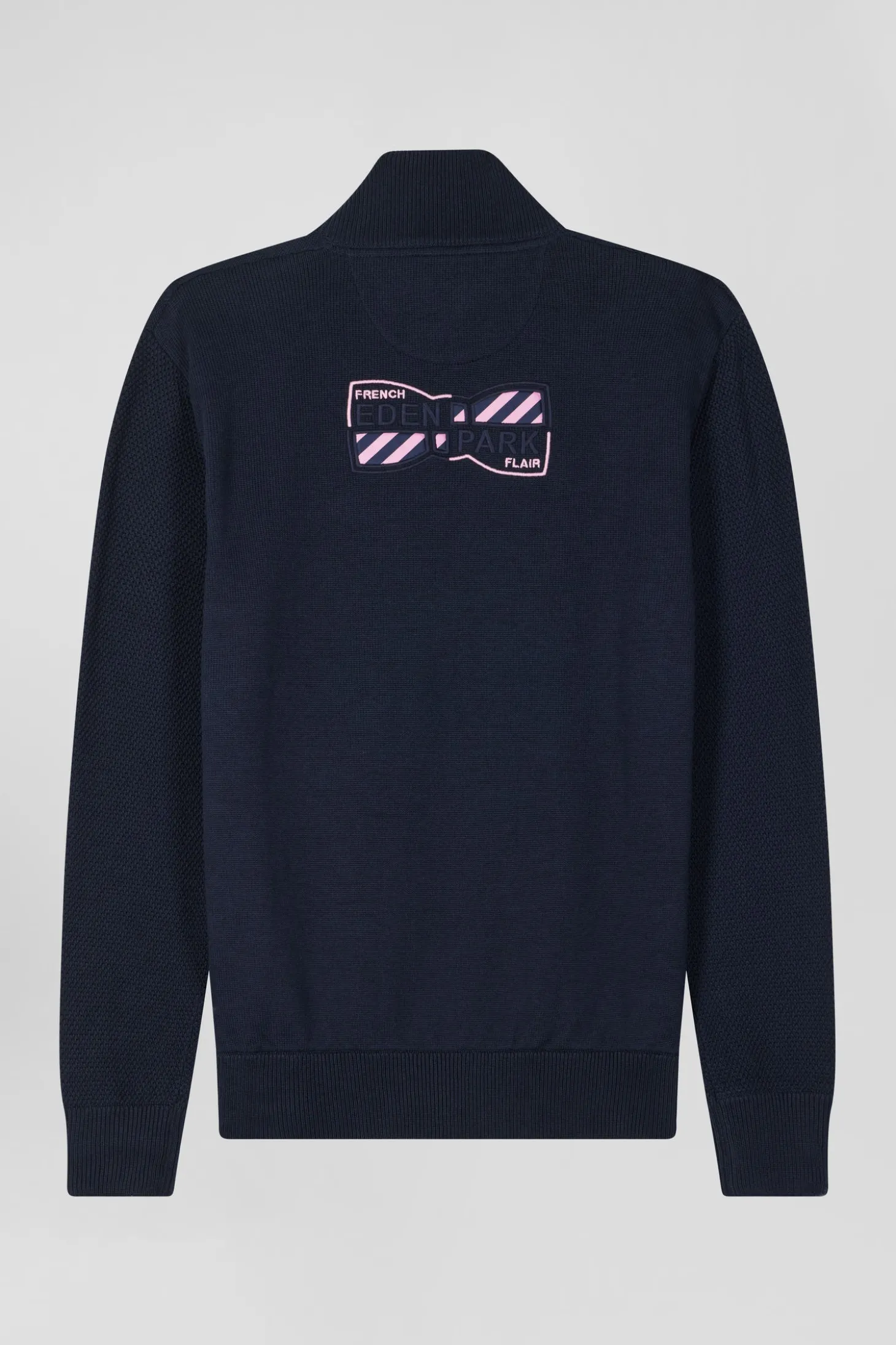 Regular navy blue semi-zipped cotton jumper