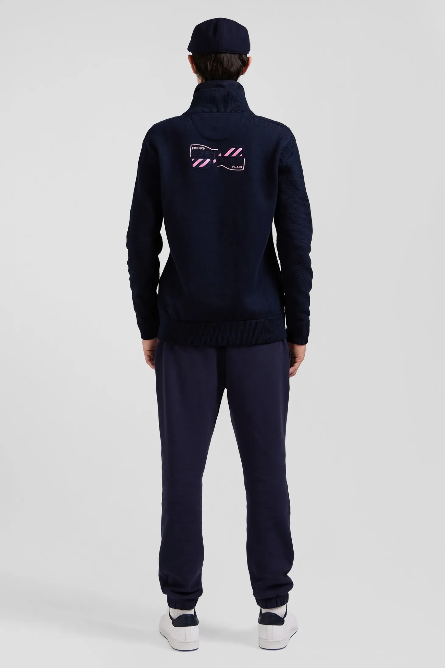 Regular navy blue semi-zipped cotton jumper