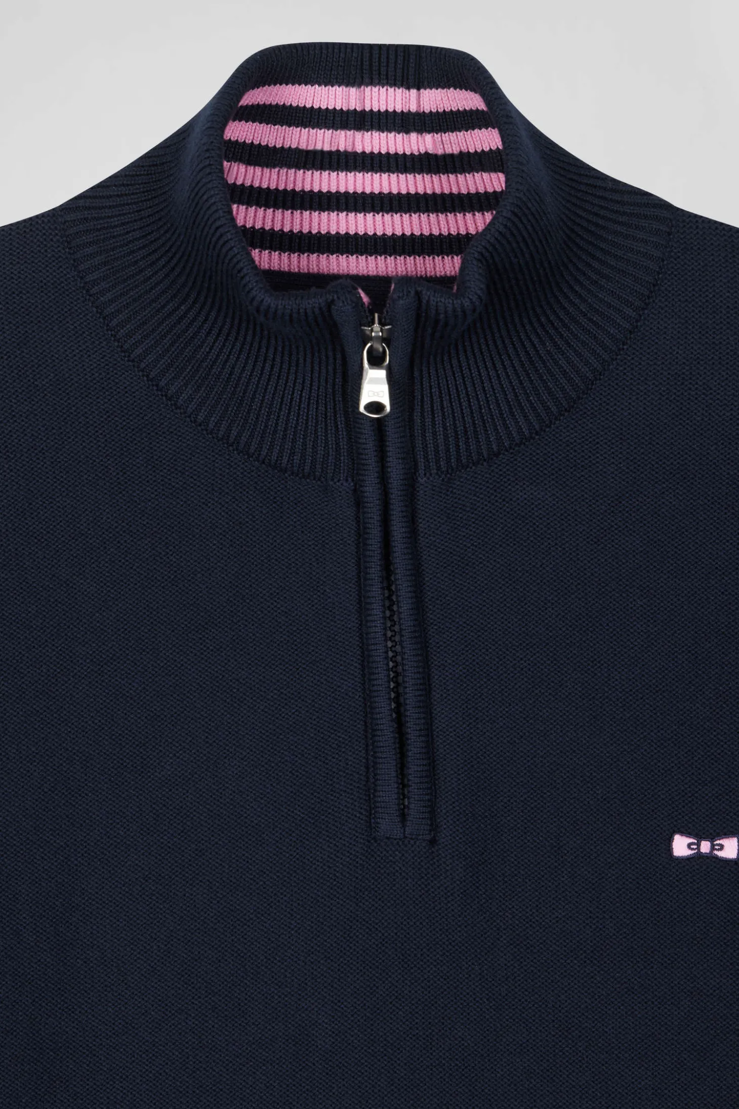 Regular navy blue semi-zipped cotton jumper