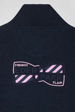 Regular navy blue semi-zipped cotton jumper