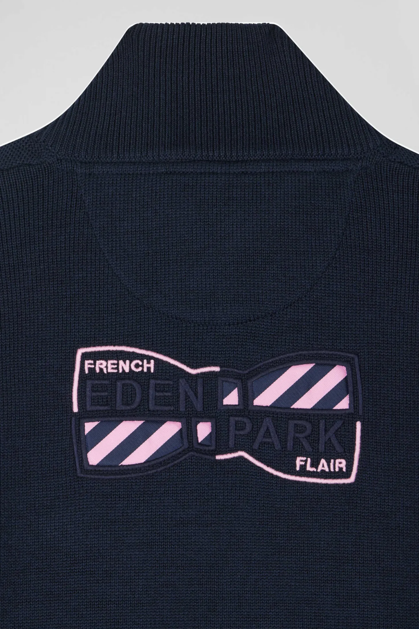 Regular navy blue semi-zipped cotton jumper