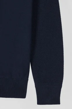 Regular navy blue semi-zipped cotton jumper