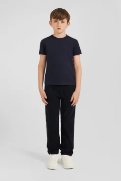 Regular navy blue short-sleeved cotton T-shirt with XV de France embroidery