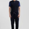 Regular navy blue short-sleeved cotton piqué polo shirt with Eden Park jacquard collar