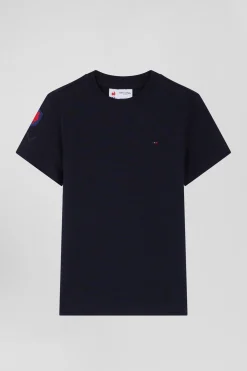 Regular navy blue short-sleeved cotton T-shirt with XV de France embroidery