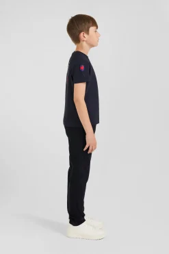 Regular navy blue short-sleeved cotton T-shirt with XV de France embroidery