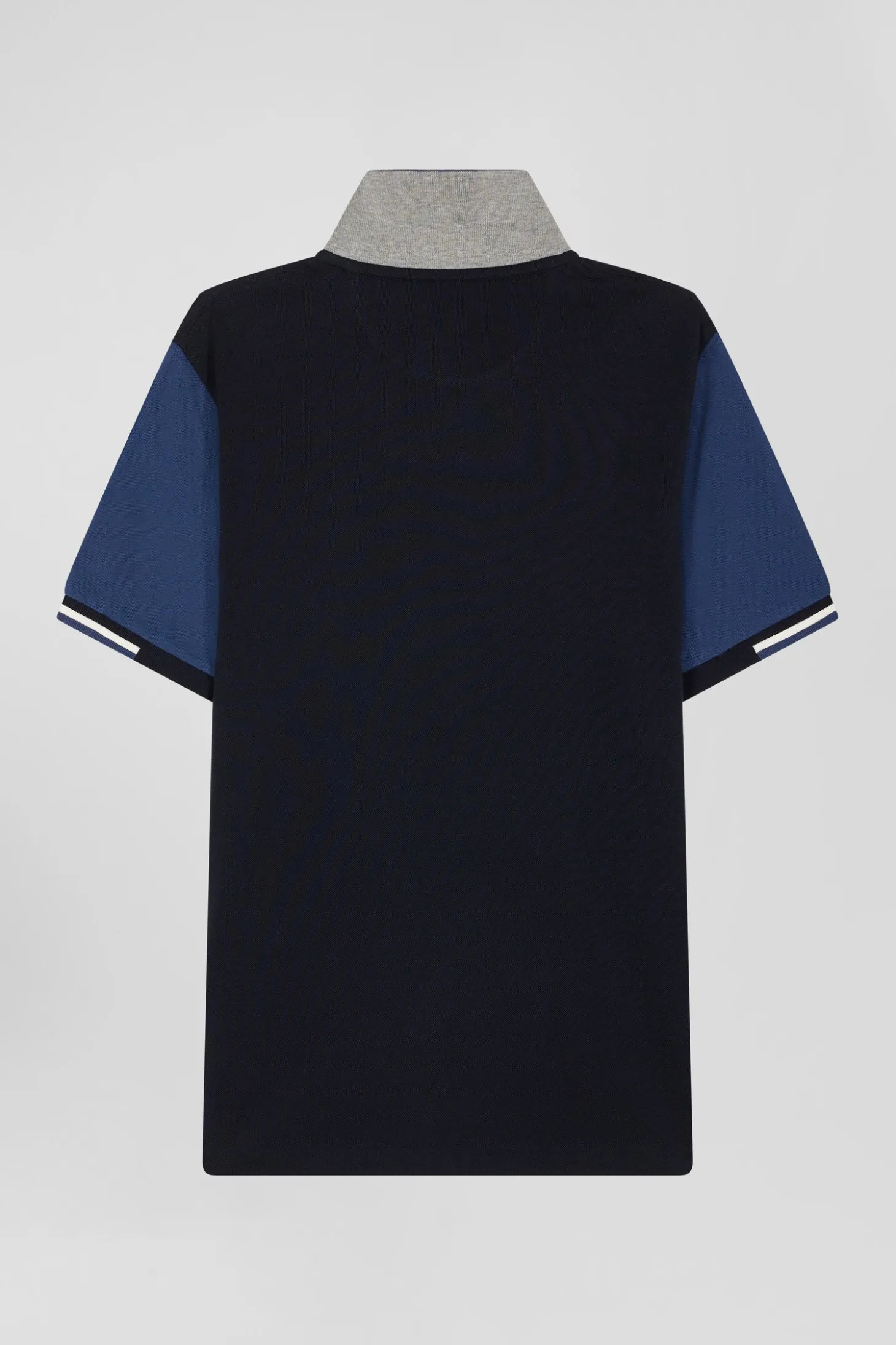 Regular navy blue short-sleeved cotton piqué polo shirt with Eden Park jacquard collar