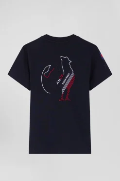 Regular navy blue short-sleeved cotton T-shirt with XV de France embroidery