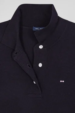 Regular navy blue short-sleeved wool polo neck jumper