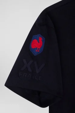Regular navy blue short-sleeved cotton T-shirt with XV de France embroidery