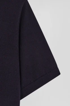 Regular navy blue short-sleeved wool polo neck jumper